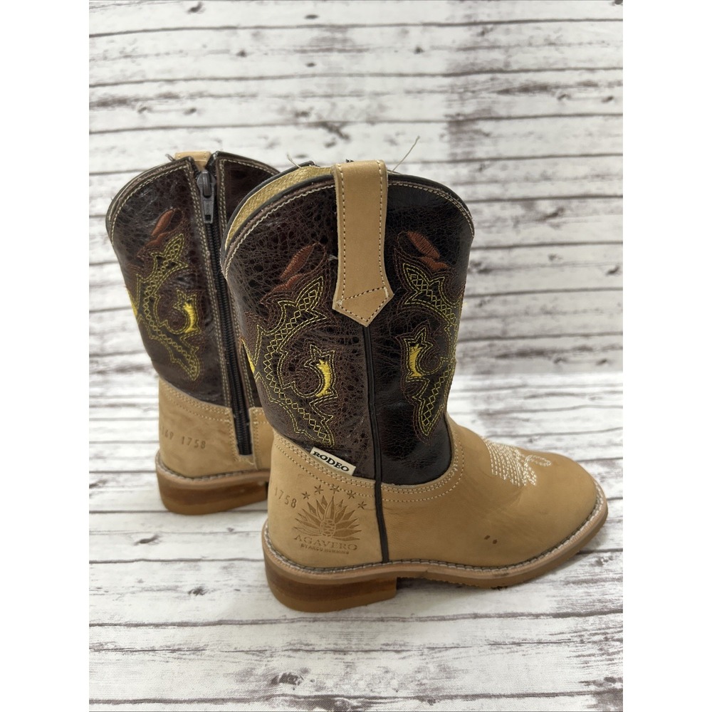 Agavero Rodeo Boots Girls Size 1 Leather Brown Embroidered Pattern